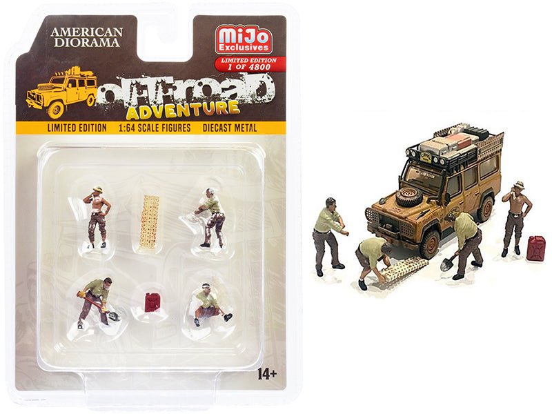 "Off-Road Adventure" 6 piece Diecast Set (4 Male Figurines and 2 Accessories) Limited Edition to 4800 pieces Worldwide for 1/64 Scale Models by American Diorama  free shipping USA