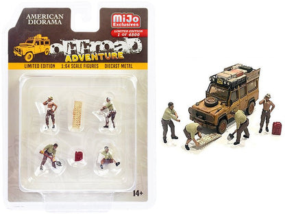 "Off-Road Adventure" 6 piece Diecast Set (4 Male Figurines and 2 Accessories) Limited Edition to 4800 pieces Worldwide for 1/64 Scale Models by American Diorama  free shipping USA