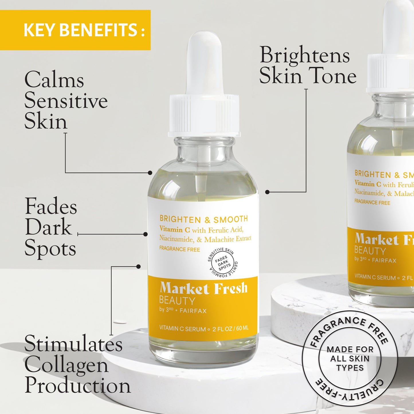 Market Fresh Beauty Vitamin C Serum with Ferulic Acid, Niacinamide, & Malachite Extract | Brighten & Smooth | Fragrance-Free | 2 fl oz by  Los Angeles Brands