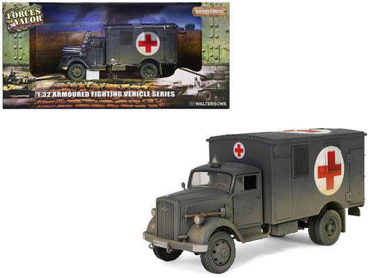 Opel-Blitz Kfz.305 Ambulance Gray (Weathered) "German Army" "Armoured Fighting Vehicle" Series 1/32 Diecast Model by Forces of Valor  free shipping USA