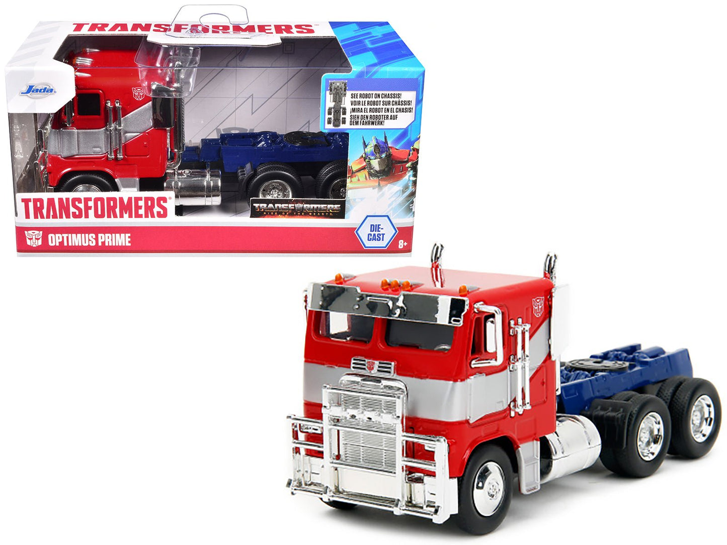 Optimus Prime Tractor Truck Red and Blue with Silver Stripes "Transformers: Rise of the Beasts" (2023) Movie "Hollywood Rides" Series 1/32 Diecast Model Car by Jada  free shipping USA