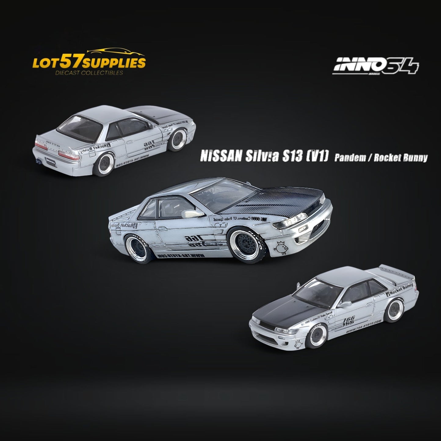 Inno64 Nissan Silvia S13 (V1) Pandem Rocket Bunny in Silver 1:64