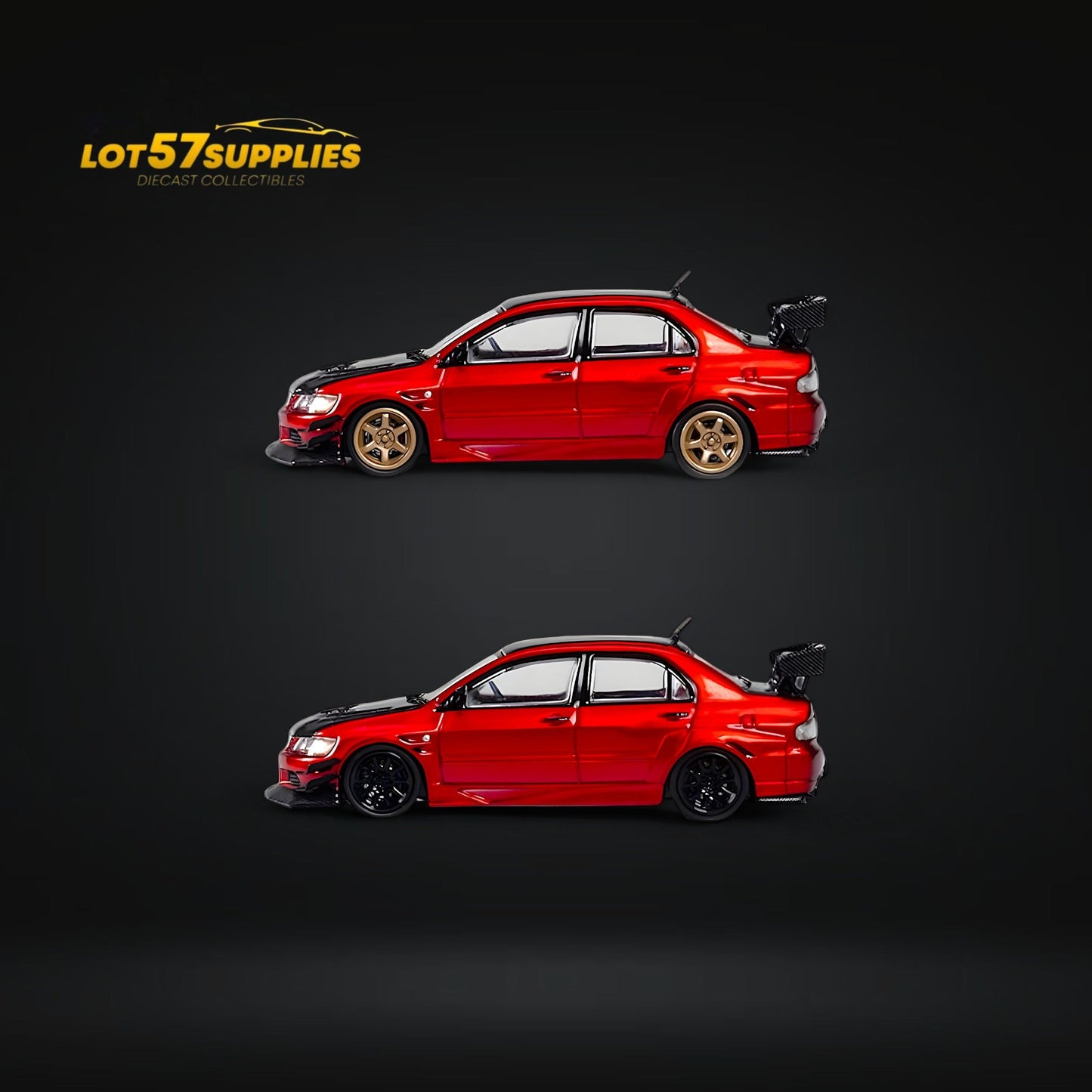 CM Model Mitsubishi Lancer Evolution IX Widebody Metallic Red Carbon Hood 1:64