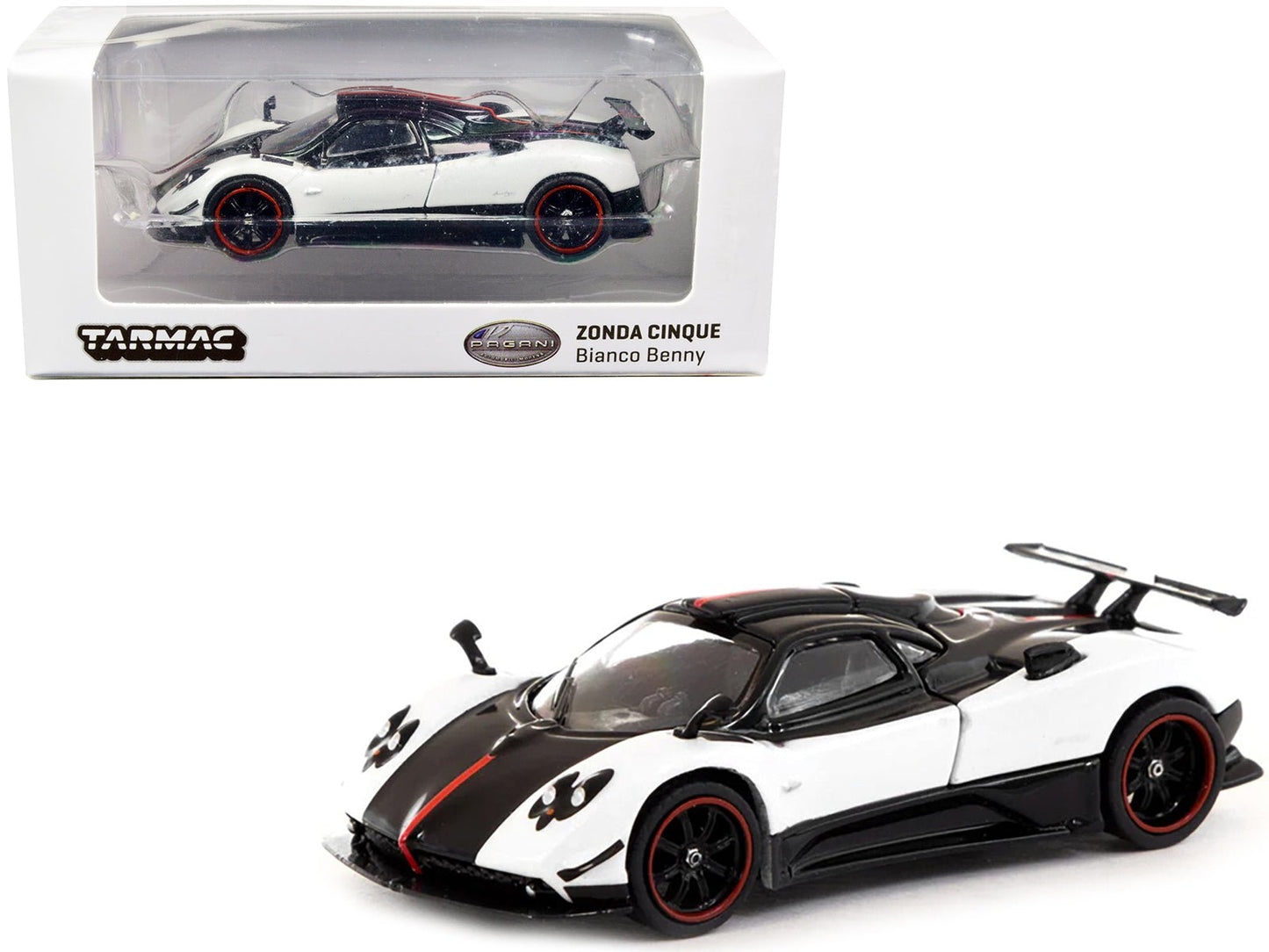Pagani Zonda Cinque Bianco Benny White and Black "Global64" Series 1/64 Diecast Model Car by Tarmac Works  free shipping USA
