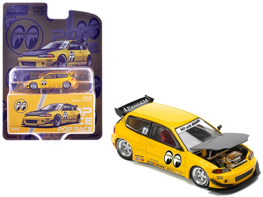 Pandem Civic EG6 RHD (Right Hand Drive) "Mooneyes" Yellow with Carbon Hood "Enigma Exclusive Edition" 1/64 Diecast Model Car by Pop Race  free shipping USA