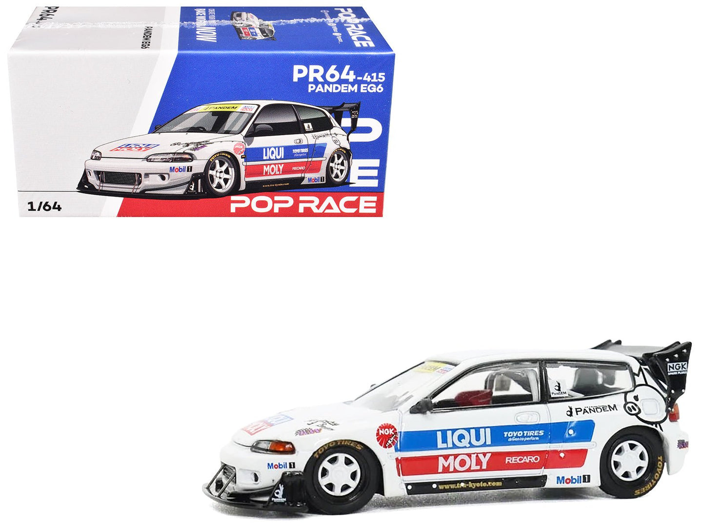 Pandem Civic EG6 RHD (Right Hand Drive) White with Stripes and Graphics 1/64 Diecast Model Car by Pop Race  free shipping USA