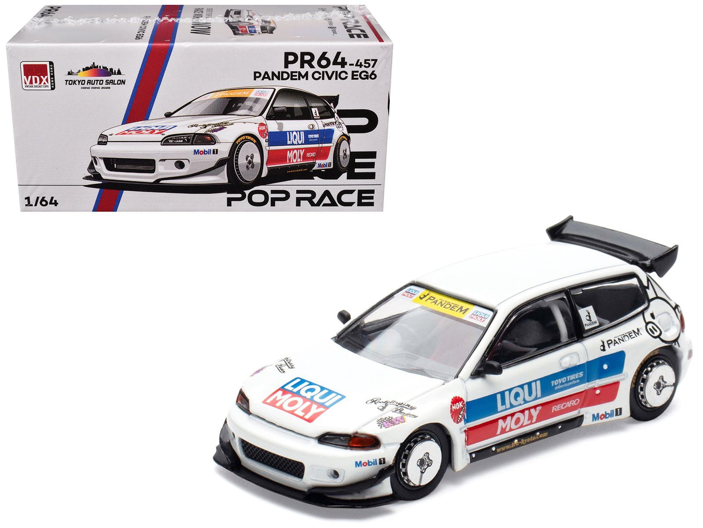 Pandem Civic EG6 RHD (Right Hand Drive) White with Stripes and Graphics "VDX - Tokyo Auto Salon Hong Kong 2025" Special Edition 1/64 Diecast Model Car by Pop Race  free shipping USA