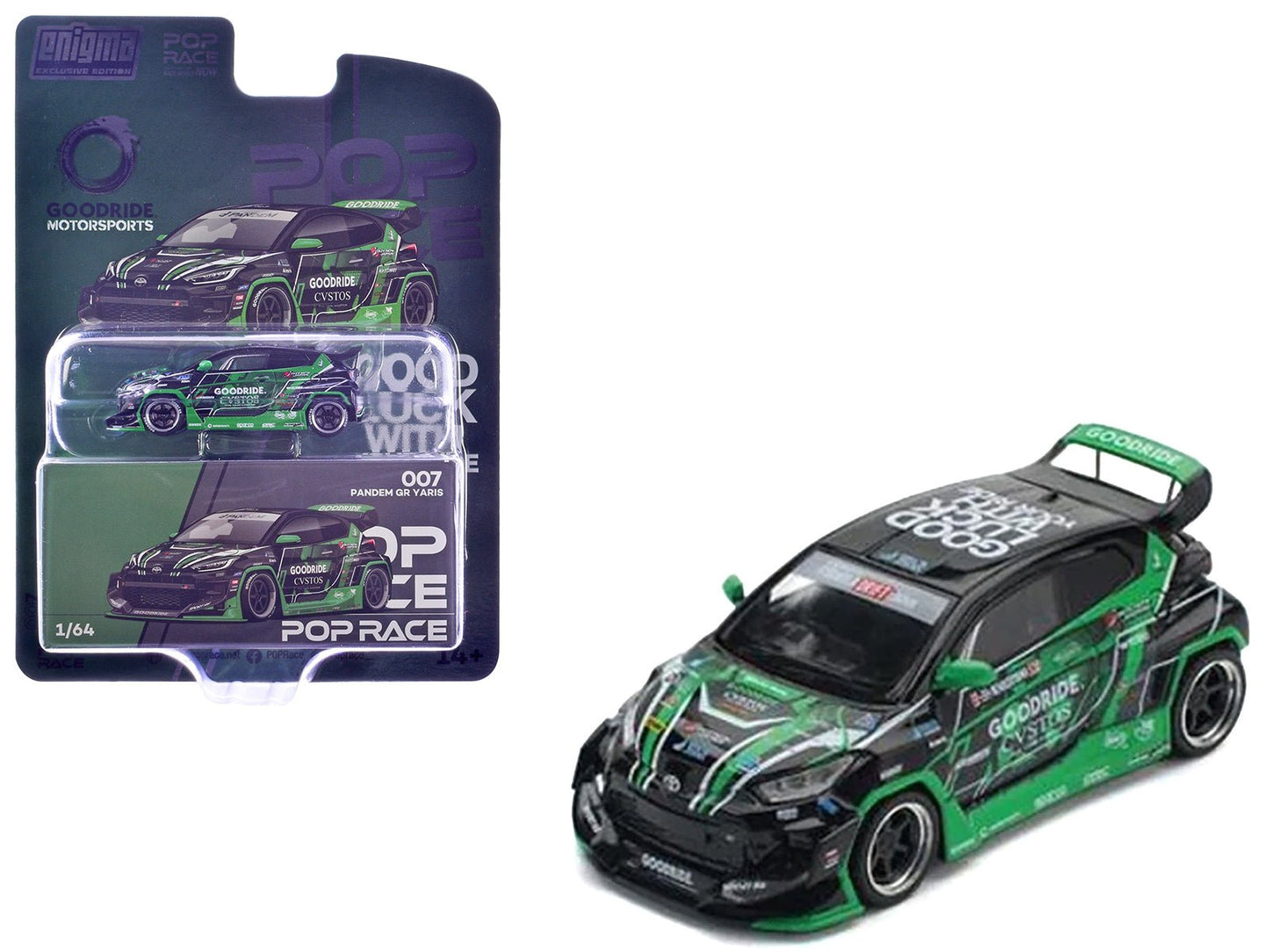Pandem GR Yaris RHD (Right Hand Drive) "Goodride Motorsports" Green and Black with Graphics "Enigma Exclusive Edition" 1/64 Diecast Model Car by Pop Race  free shipping USA