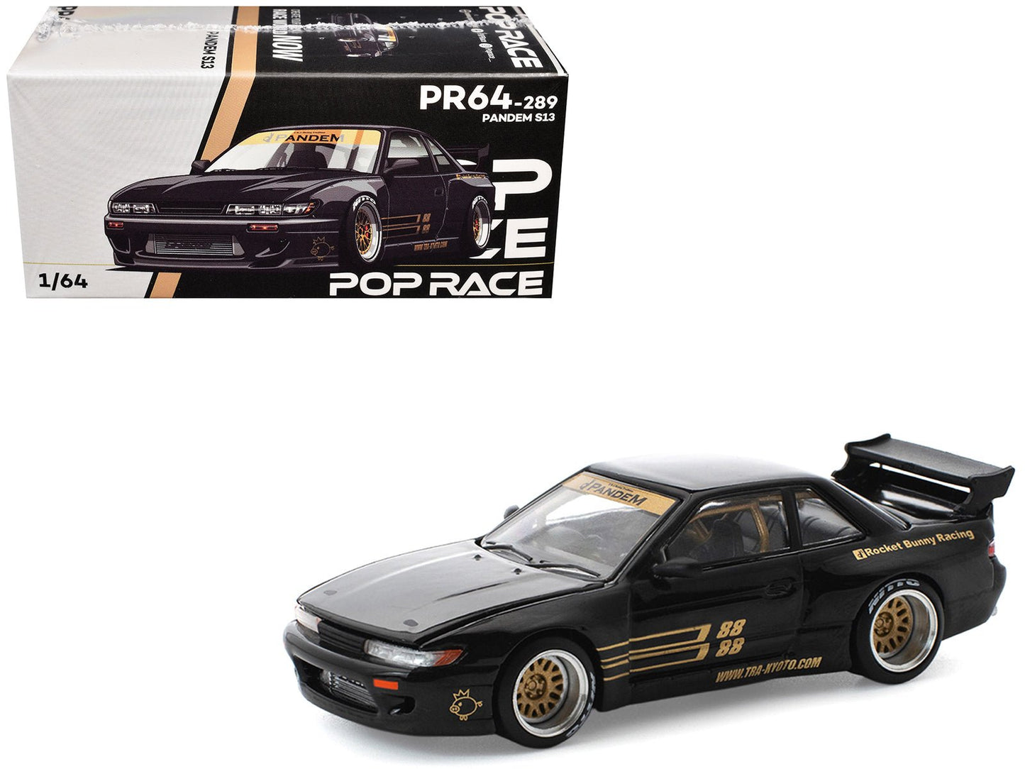 Pandem S13 RHD (Right Hand Drive) Black with Gold Accents 1/64 Diecast Model Car by Pop Race  free shipping USA