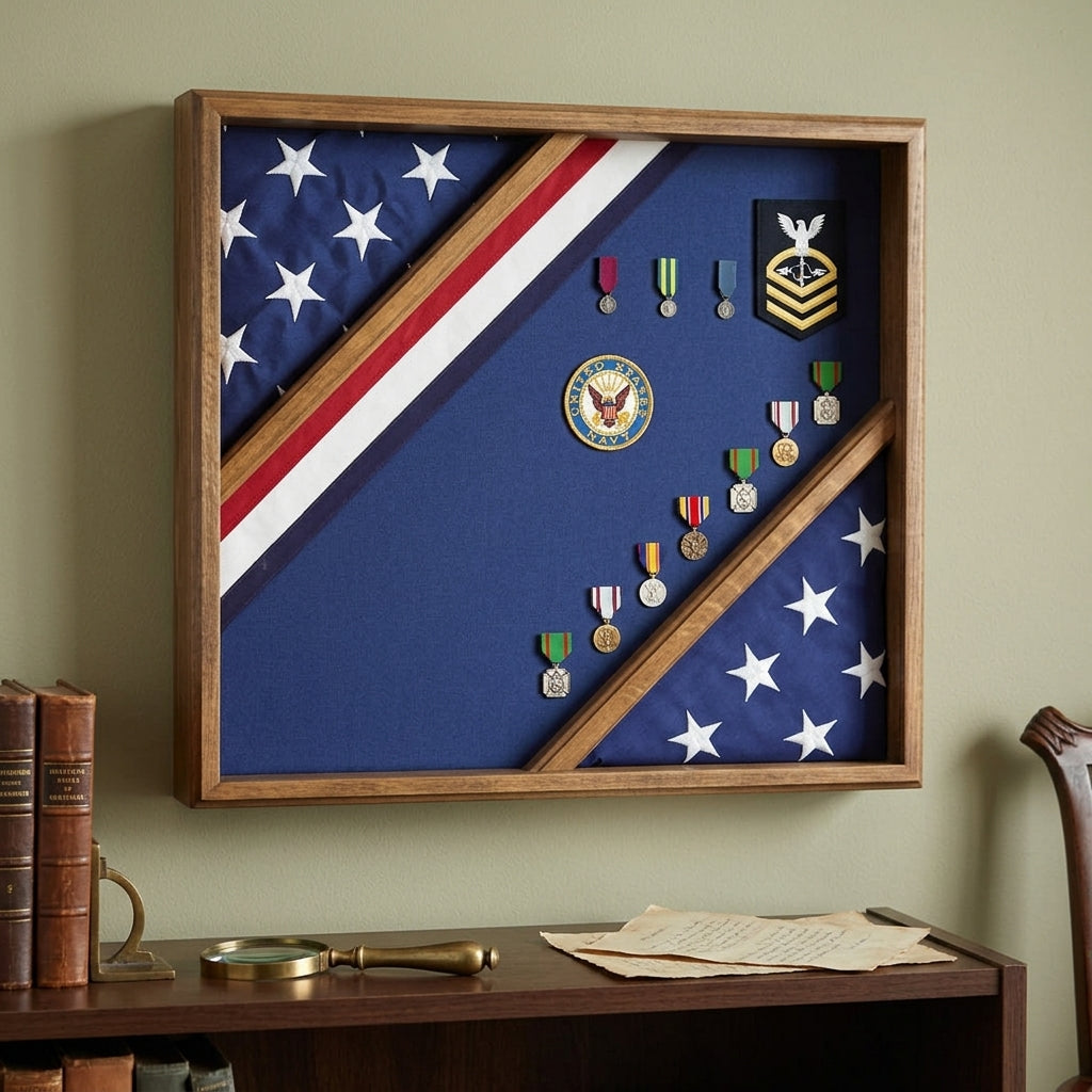 Flag Display Box, Wood Flag Red White and Blue Box - Fit 3' x 5' Flag.