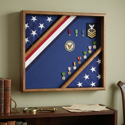 Flag Display Box, Wood Flag Red White and Blue Box - Fit 3' x 5' Flag.