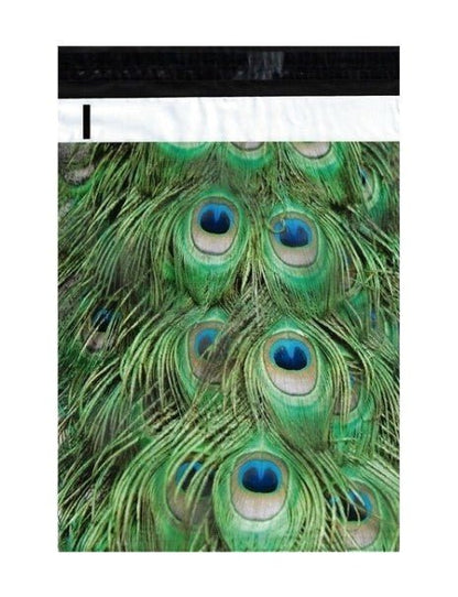 Peacock Feathers Green Poly Mailers Size 10x13 Shipping Bags