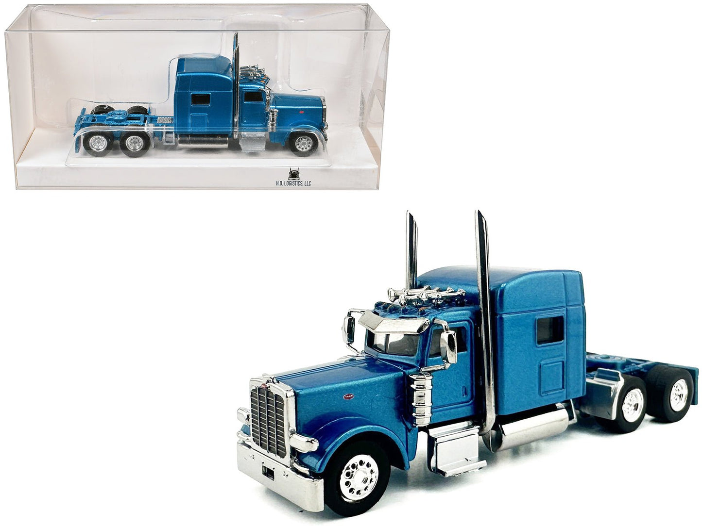 Peterbilt 389 Truck Tractor with Sleeper Cab Blue Metallic 1/87 (HO) Scale Plastic Model Car by HO Logistics  free shipping USA