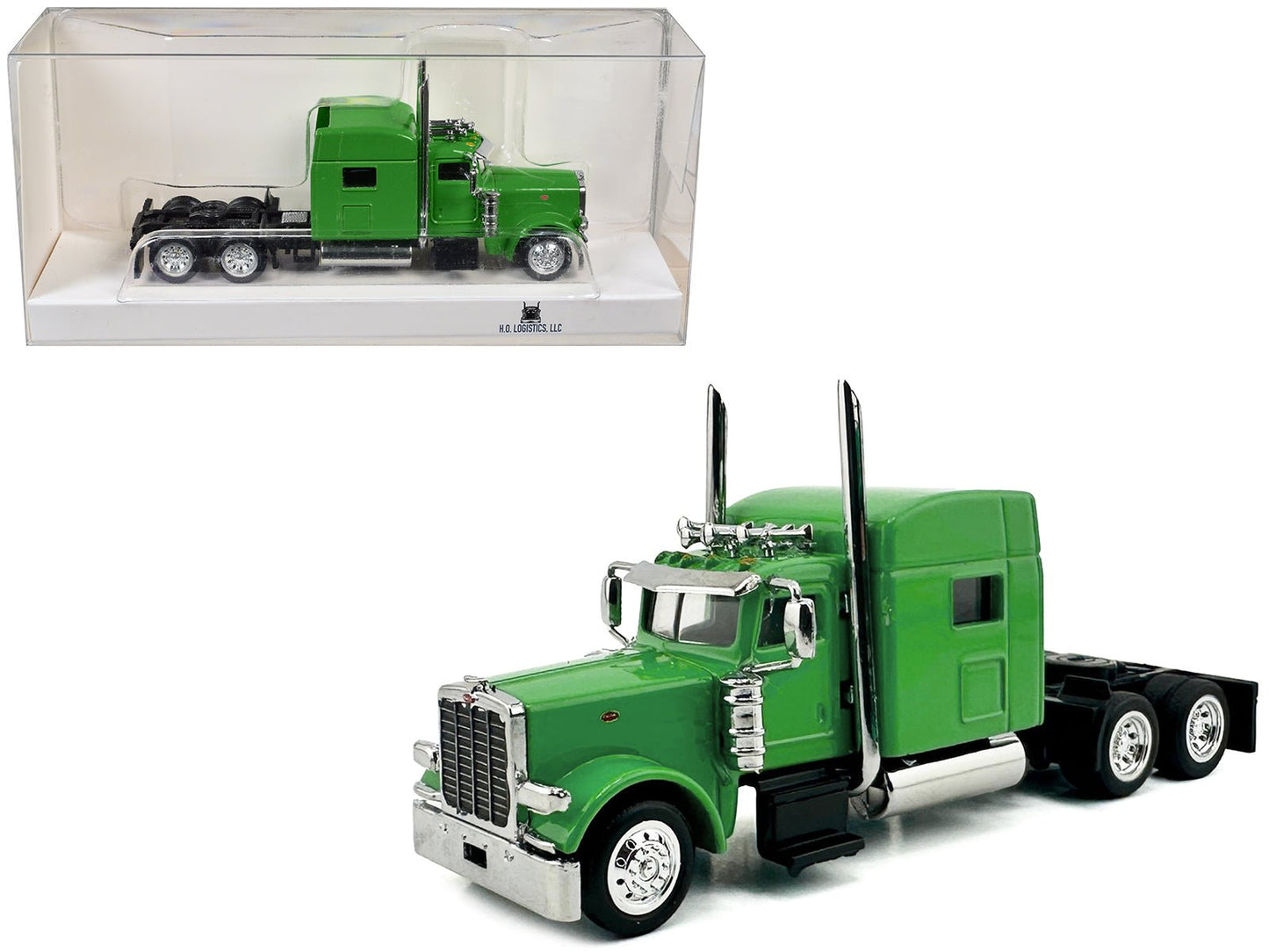 Peterbilt 389 Truck Tractor with Sleeper Cab Lime Green 1/87 (HO) Scale Plastic Model Car by HO Logistics  free shipping USA