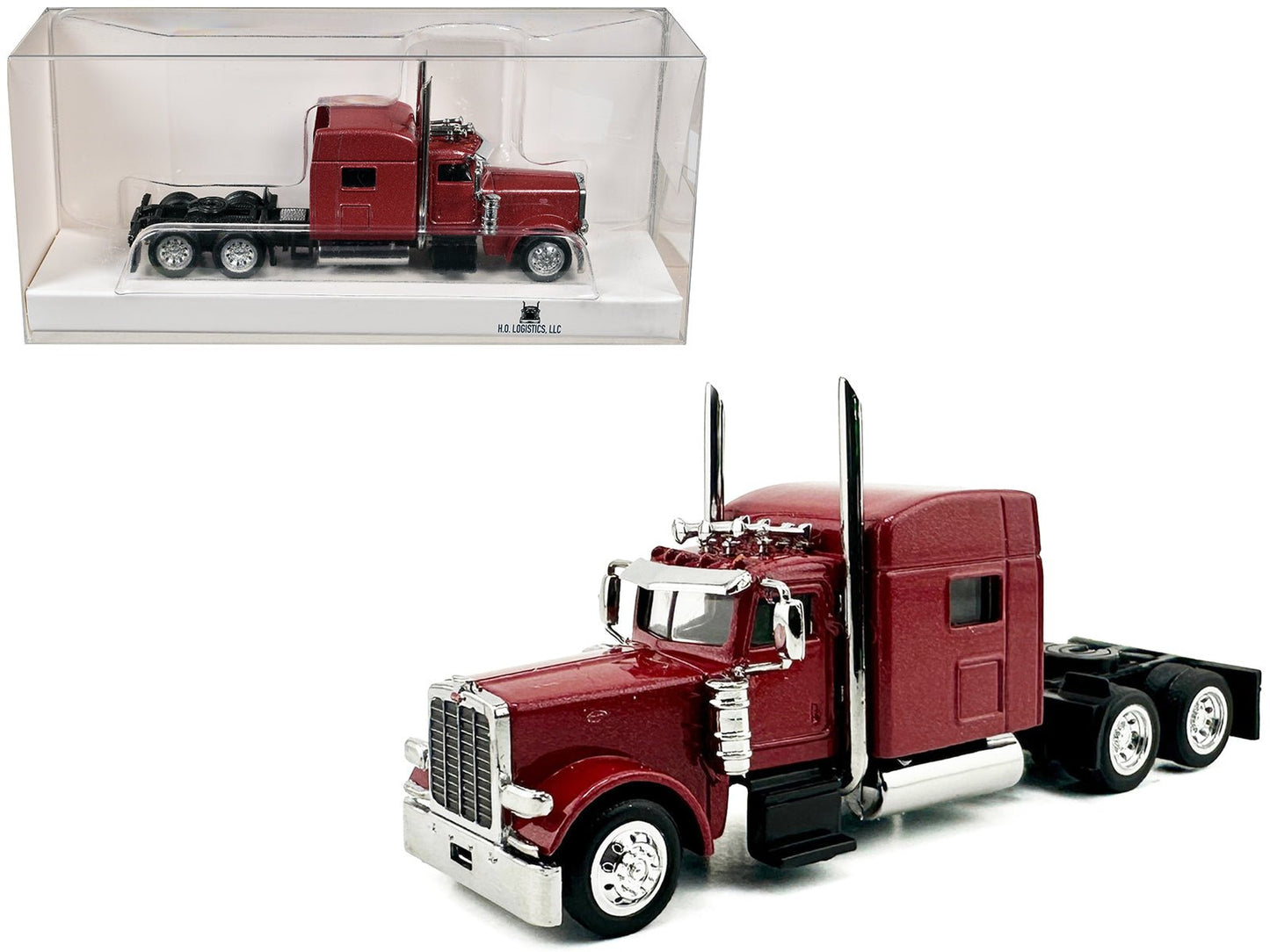 Peterbilt 389 Truck Tractor with Sleeper Cab Red Metallic 1/87 (HO) Scale Plastic Model Car by HO Logistics  free shipping USA