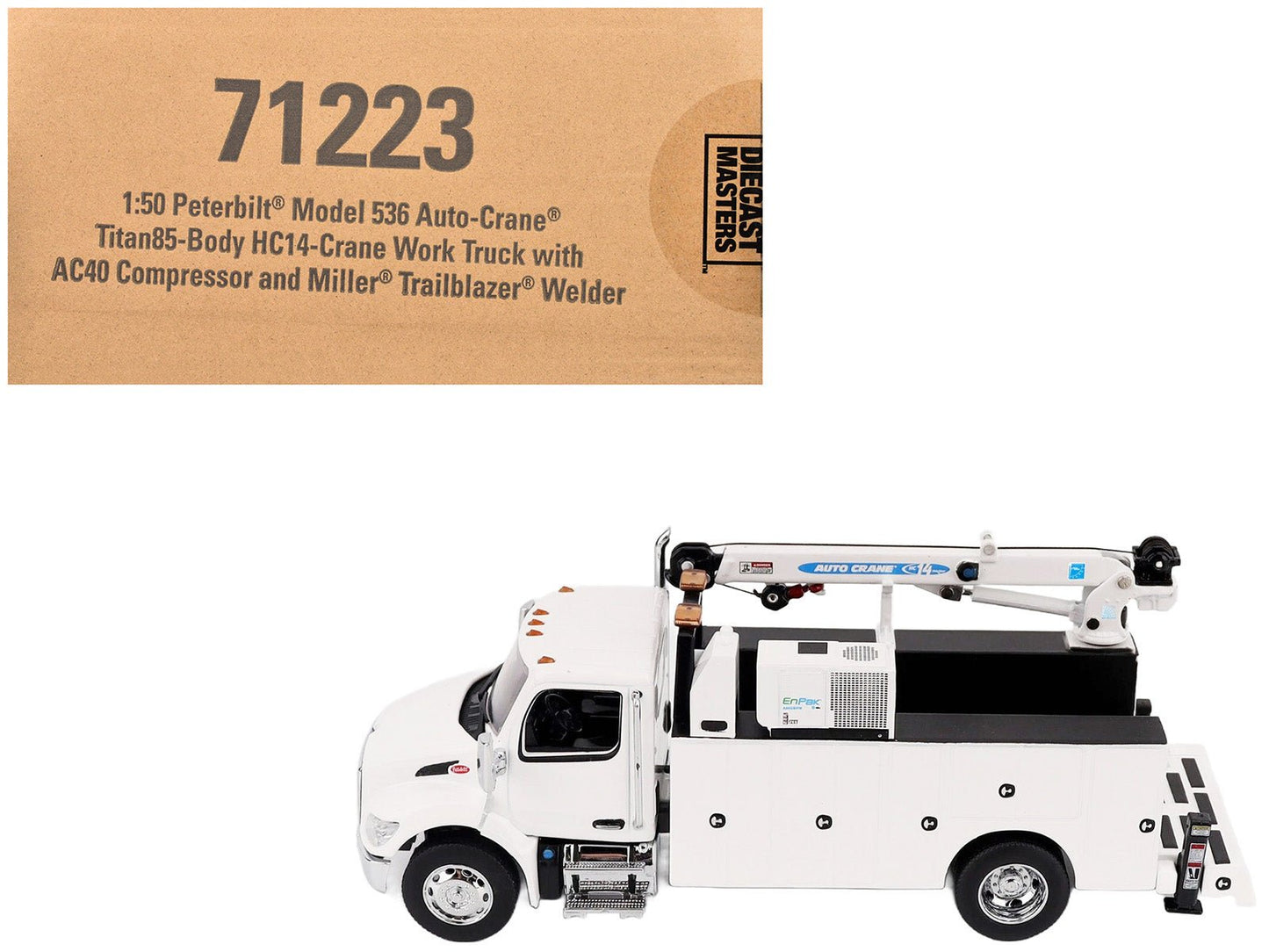 Peterbilt 536 Auto-Crane Titan 85-Body HC14-Crane Work Truck with Miller EnPak White "Transport Series" 1/50 Diecast Model by Diecast Masters  free shipping USA