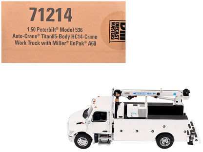 Peterbilt 536 Auto-Crane Titan85-Body HC14-Crane Work Truck with Miller EnPak White "Transport Series" 1/50 Diecast Model by Diecast Masters  free shipping USA