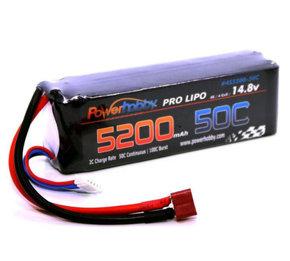 Powerhobby 4S 14.8V 5200mAh 50C Lipo Battery Soft Case 4-Cell w Deans Plug