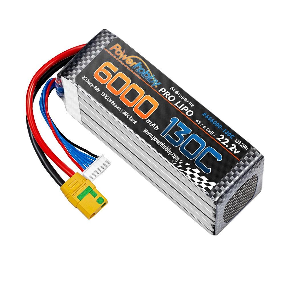 Powerhobby 6s 22.2V 6000mah 130C-260C Lipo Battery With XT90 Plug 6-Cell