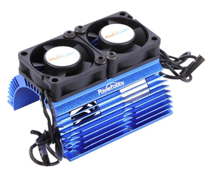 Powerhobby BLUE 1/8 Aluminum Motor Heat Sink W/ Dual Cooling Fans