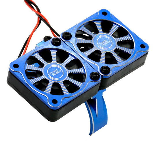 Powerhobby Aluminum Dual High Speed Cooling Fans Blue FOR 1/5 Motor