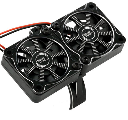 Powerhobby 1/8 Aluminum Heatsink 40mm Dual High Speed Cooling Fans w/Cover Black