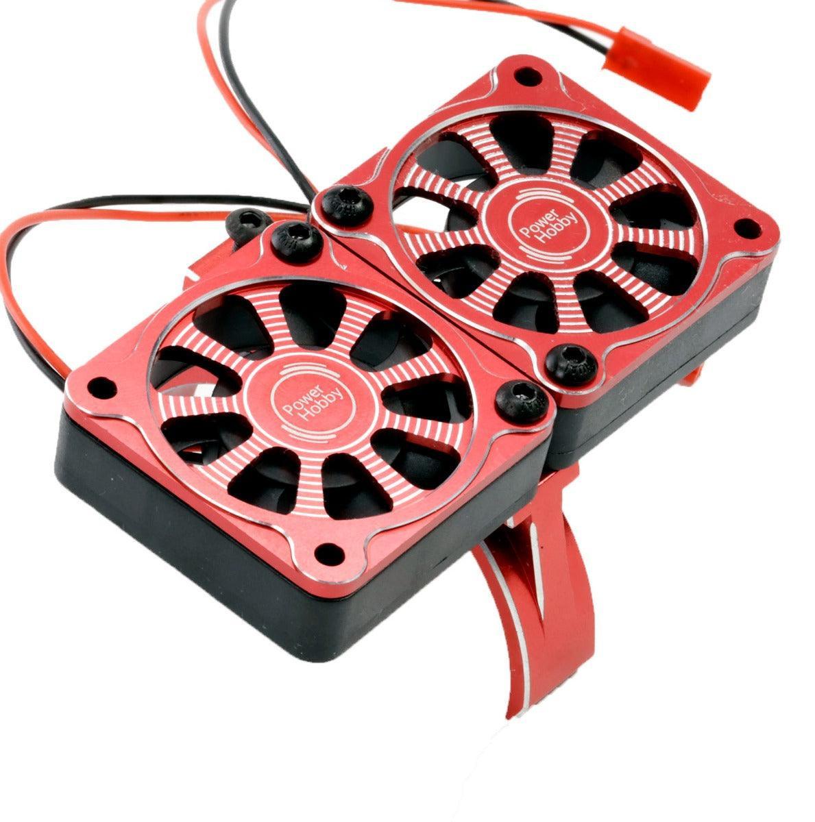 Powerhobby 1/8 Aluminum Heatsink 40mm Dual High Speed Cooling Fans Red