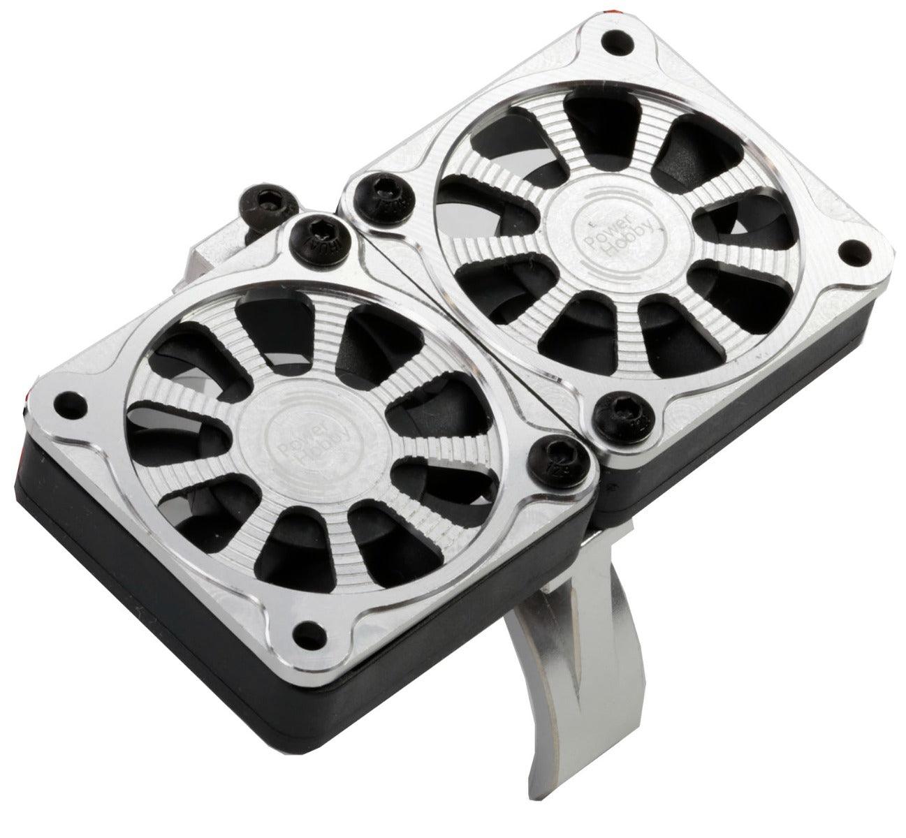 Powerhobby 1/8 Aluminum Heatsink 40mm Dual High Speed Cooling Fans w/Cover Silver