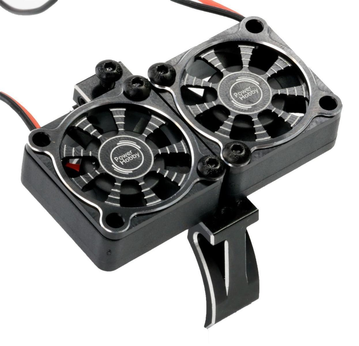 Powerhobby 1/8 Aluminum Heatsink 30mm Twin Turbo High Speed Cooling Fans 28K Black