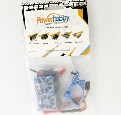 Powerhobby 1/8 Aluminum Heatsink 30mm Twin Turbo High Speed Cooling Fans 28K Blue