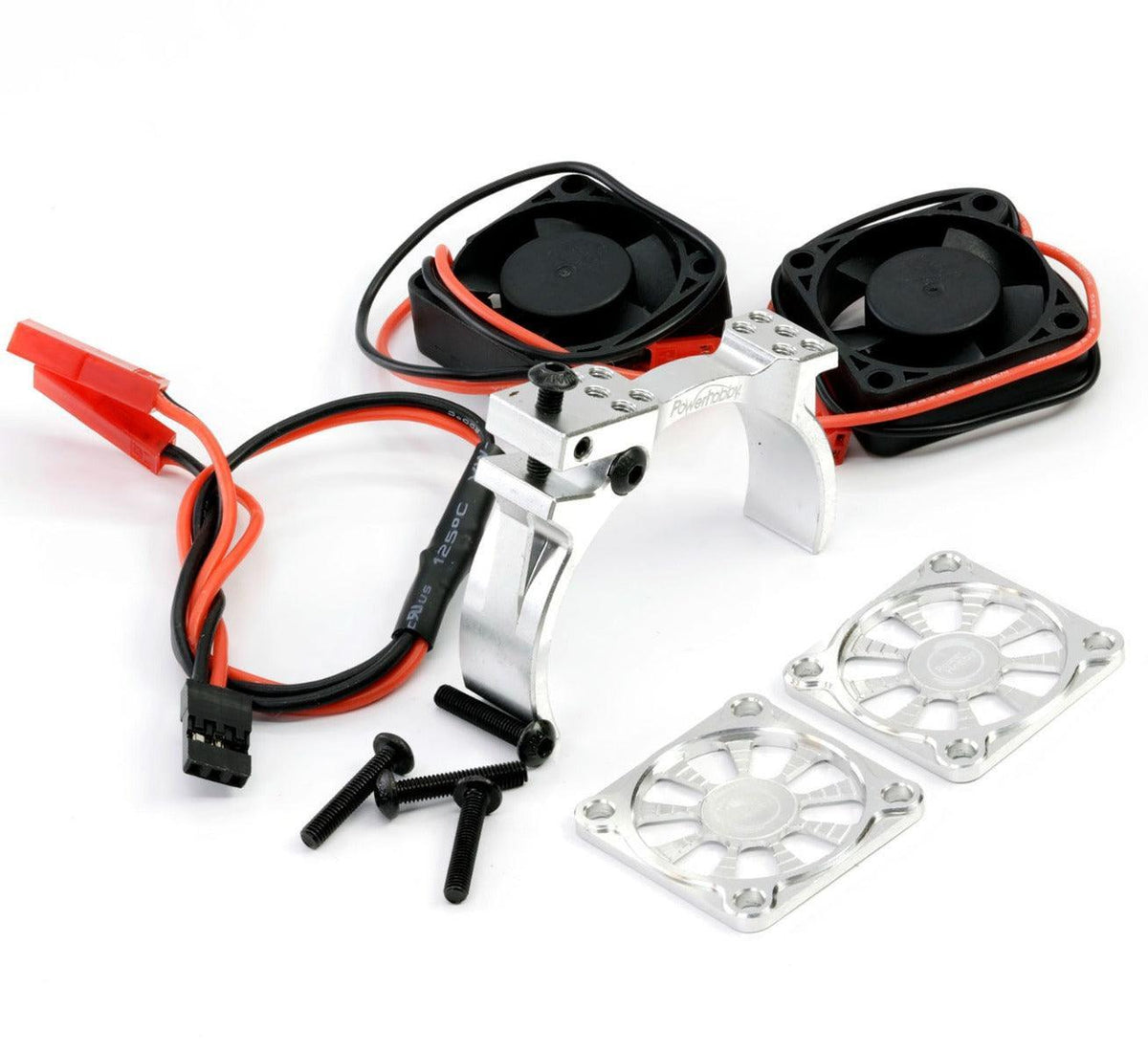 Powerhobby 1/8 Aluminum Heatsink 30mm Twin Turbo High Speed Cooling Fans 28K Silver