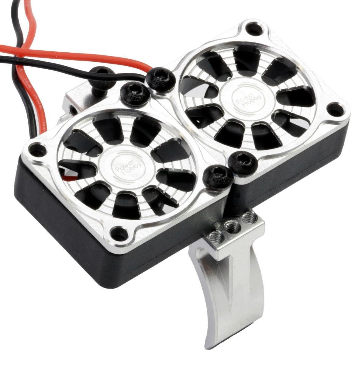 Powerhobby 1/8 Aluminum Heatsink 30mm Twin Turbo High Speed Cooling Fans 28K Silver