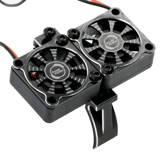 Powerhobby 1/10 Aluminum Heatsink High Speed 30mm Twin Turbo Cooling Fans 28K Black