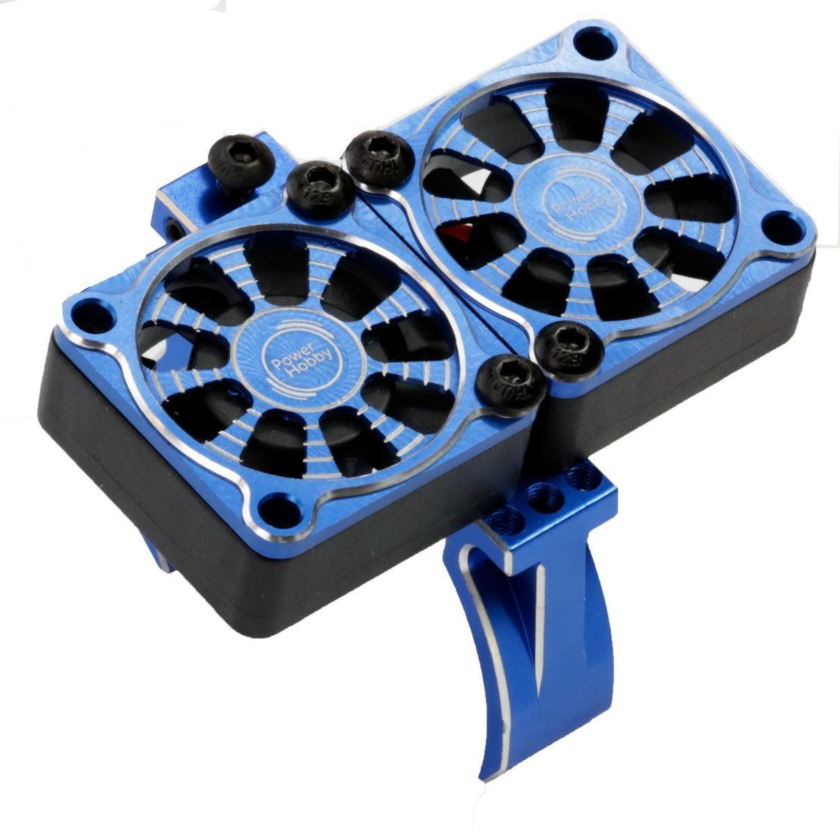 Powerhobby 1/10 Car Aluminum Heatsink 30mm Twin Turbo Cooling Fans Mount BLUE