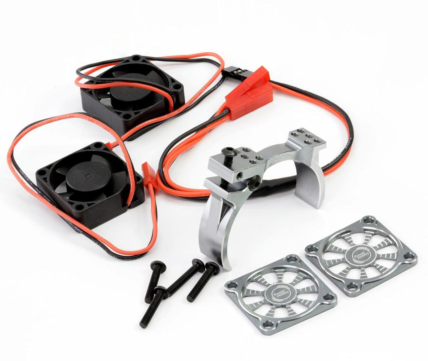 Powerhobby 1/10 Aluminum Heatsink Mount 30mm Twin Turbo Cooling Fans 28K Gunmetal