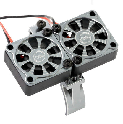 Powerhobby 1/10 Aluminum Heatsink Mount 30mm Twin Turbo Cooling Fans 28K Gunmetal