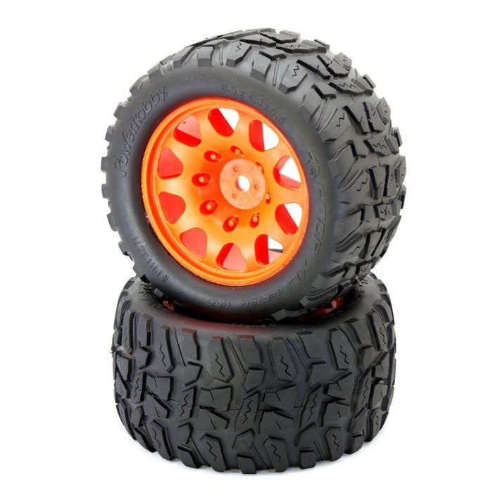 Powerhobby Raptor XL Belted Tires Viper Wheels 4 Arrma Kraton Outcast 8S Orange