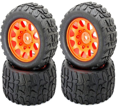 Powerhobby Raptor XL Belted Tires Viper Wheels (4) FOR Traxxas X-Maxx 8S ORANGE