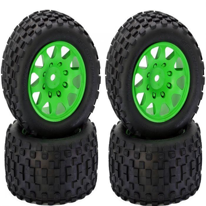 Powerhobby SCORPION XL Belted Tires Viper Wheels 4 Arrma Kraton OUTCAST 8S GREEN