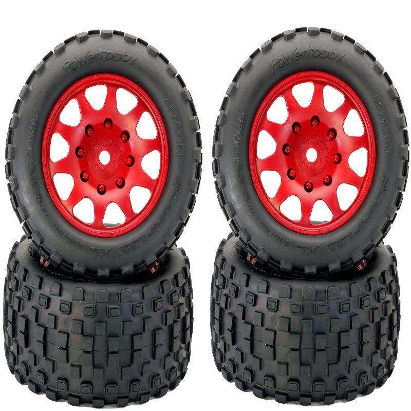 Powerhobby SCORPION XL Belted Tires / Viper Wheels (4) FOR Traxxas X-Maxx RED