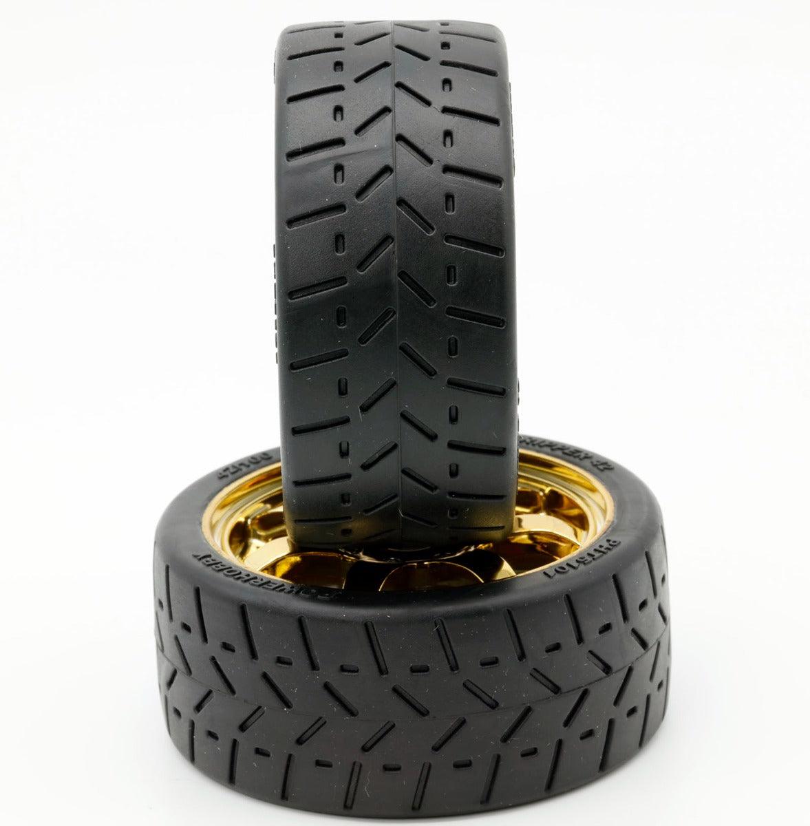 Powerhobby 1/8 Gripper 42/100 Belted Mounted Tires 17mm Gold Wheels