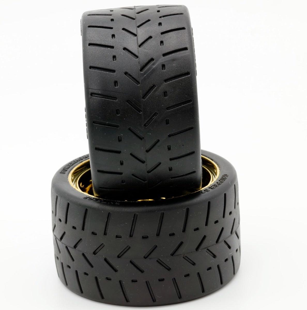 Powerhobby 1/8 Gripper 54/100 Belted Mounted Tires 17mm Gold Wheels