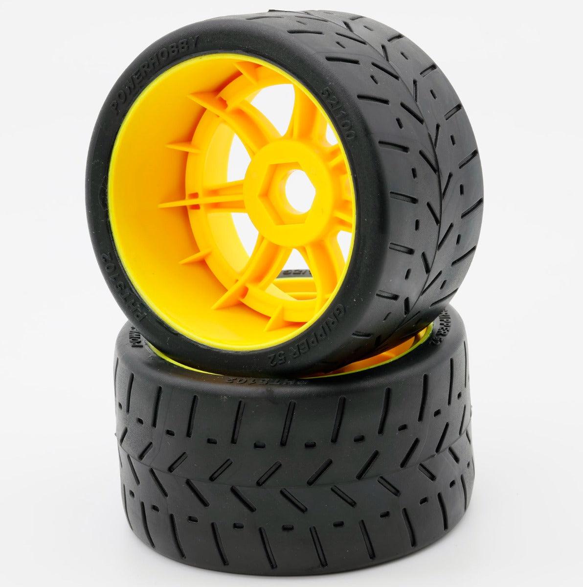 Powerhobby 1/8 Gripper 54/100 Belted Mounted Tires 17mm Yellow Wheels