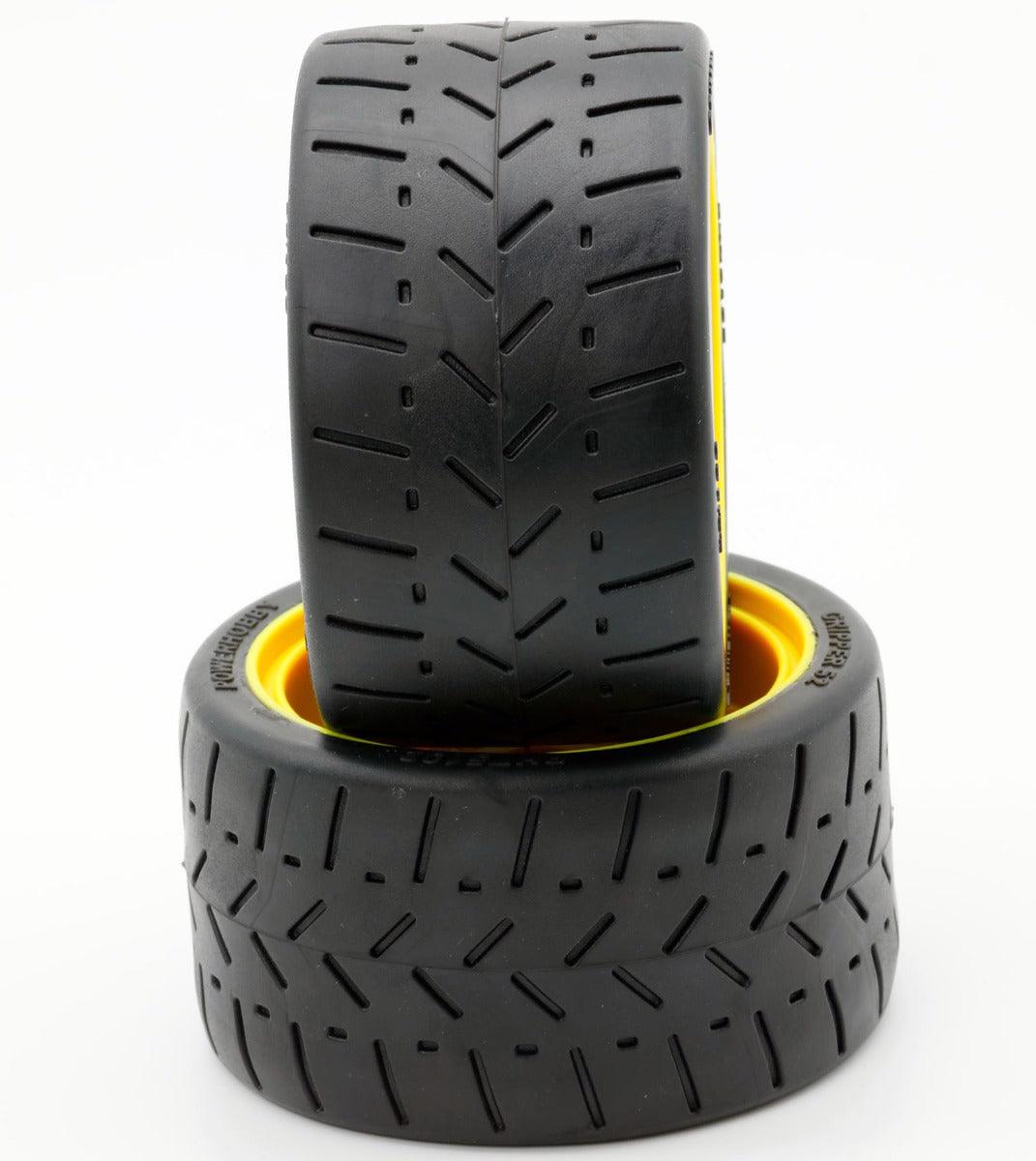 Powerhobby 1/8 Gripper 54/100 Belted Mounted Tires 17mm Yellow Wheels