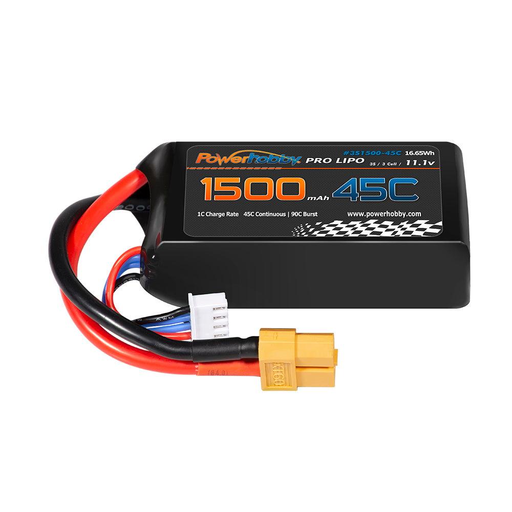Powerhobby 3S 11.1V 1500mAh 45C XT60 3-Cell: FPV Drone Quad Lipo Battery