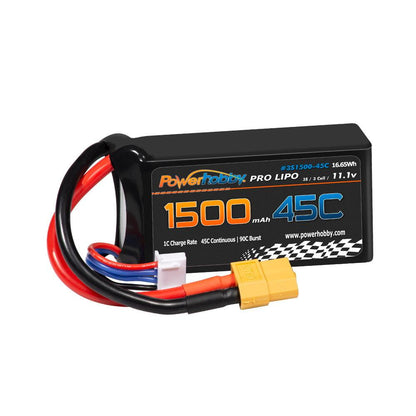 Powerhobby 3S 11.1V 1500mAh 45C Lipo Battery with XT60 Connector 3-Cell