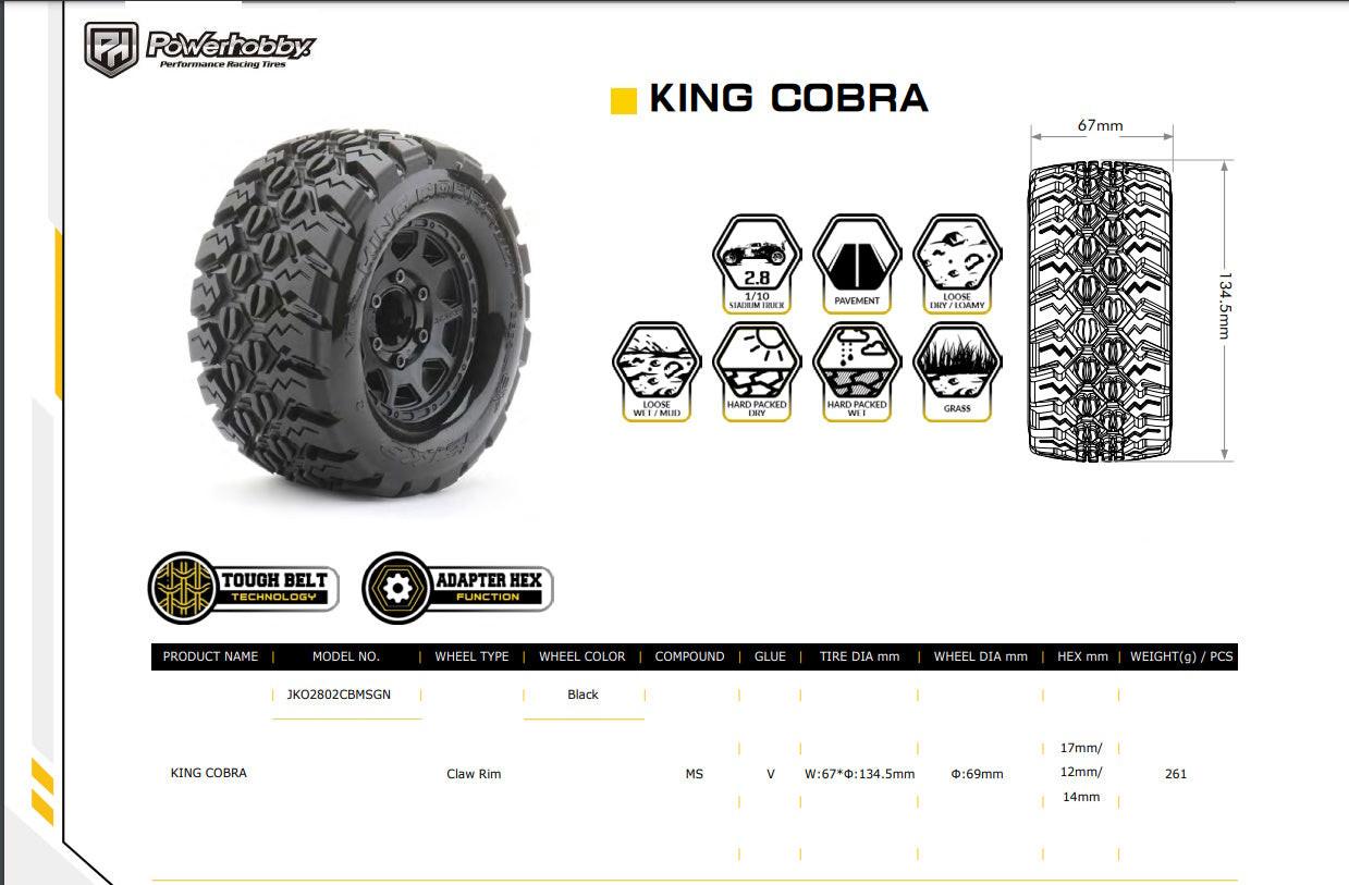 Powerhobby 1/10 2.8 MT King Cobra Belted Tires (2) with Removable Hex Wheels