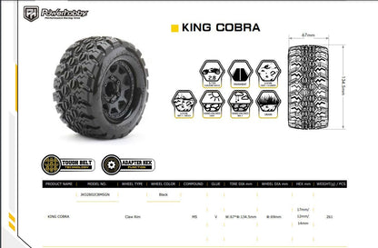 Powerhobby 1/10 2.8 MT King Cobra Belted Tires (2) with Removable Hex Wheels