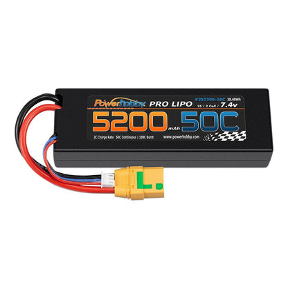 PowerHobby 2S 7.4V 5200mAh 50C Lipo Battery Pack w XT90 Connector Hard Case