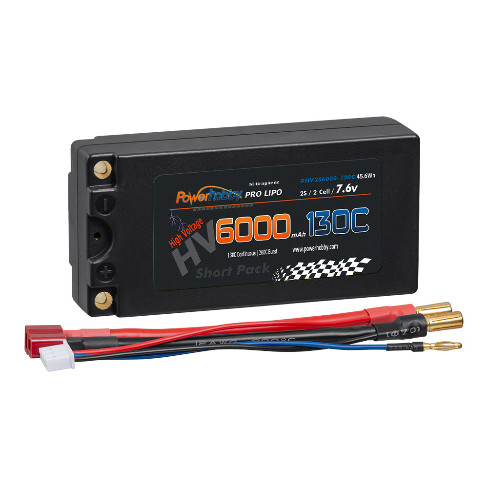 Powerhobby 2S 7.6V 6000mah 130C HV + Graphene Shorty Lipo Battery 5MM